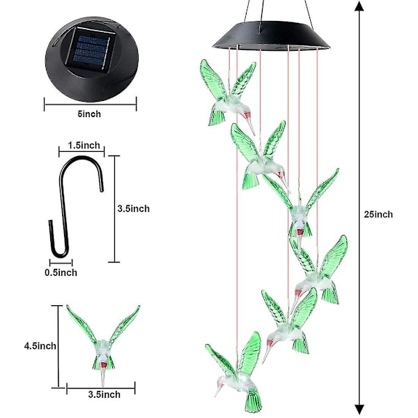 Led solcells vindklocka lampa fågel vindklocka lampa hänge vindklocka dekorativ lampa färgförändrande La