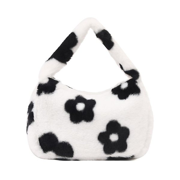 Kvinner Jenter Mote Plysj Trykk Clutch Håndveske Hvit white