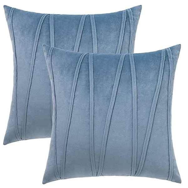 2-pack Boho Sammetskuddfodral Dekorativa Mjuka Solida Utomhus Kuddfodral För Soffa Säng 18x18 Tum Blå