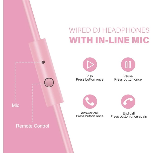 Oneodio Over Ear-hodetelefoner, kablede basshodesett med 50 mm driver, sammenleggbare lette hodetelefoner med shareport og mikrofon for opptak av overvåkingsmixi Pink