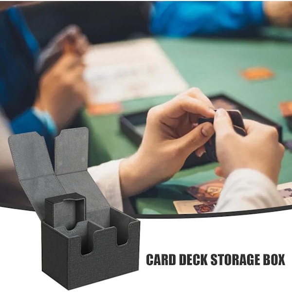 Trading Card Game Box,Card Game Boxes - PU Läder Kort Spel Förvaring Väska med Magnetisk Stängning,U Form Spår Solid Konstruktion Bridge Box Grey