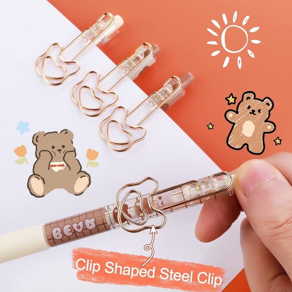 6 stk Kawaii Gel Pen Cute Penne Brun Cute Bear Design Kawaii Pen Japansk Student Signature Pen til glat skrift (6 stk, Brun)