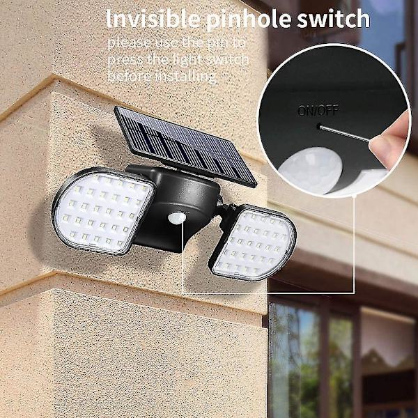 Utendørs solcellelamper, 56 LED solcellelamper utendørs bevegelsessensor sikkerhetslamper solcelledrevne vegglamper spotlights vanntett 360 graders justerbar