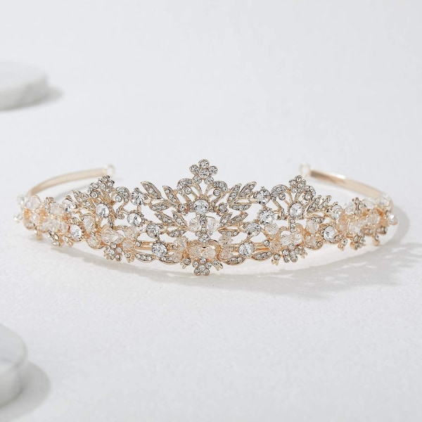 Ruusukultainen häätiara naisille - tiarapanta, tekojalokivi morsiamen kruunu
