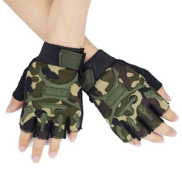 Barnens utomhussporthalvfingerhandskar halkfria andningsbara handskar 3 to 6 years old camouflage