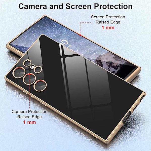 Designad för Samsung Galaxy S23 Ultra-fodral, lyxigt guldpläterat fodral med upphöjd kant stötfångare silikon stötsäkert telefonfodral, fullständigt fallskydd mjukt TPU-fodral för S23 Ultra 5G (2023), 6,8 tum (svart) Standard Black