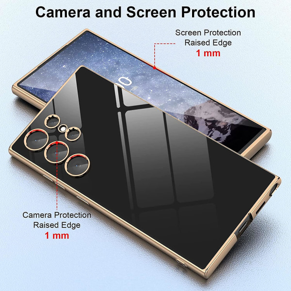 Suunniteltu Samsung Galaxy S23 Ultra case, Ylellinen kullattu cover Korotettu reuna Puskuri Silikoni Iskunkestävä Phone case, Täysi pudotussuojaus Pehmeä TPU Standard Black