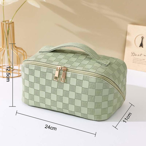 Pu rutig kosmetisk väska - Vattentät förvaringsväska - Bärbar kosmetisk kuddväska green