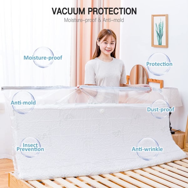 Store vakuumopbevaringsposer Vandtætte, forseglelige, vakuumforseglede madraspose med lynlås Genanvendelige pladsbesparende poser til madras, tøj (220x100 cm)