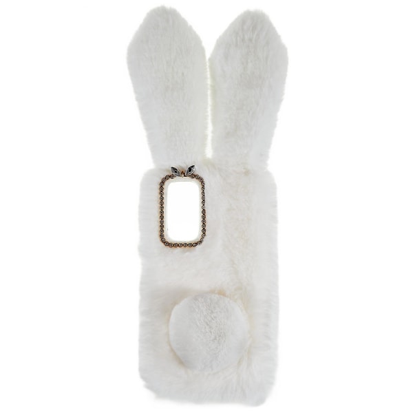 For Xiaomi Redmi Note 11 4g (qualcomm) Fuzzy Fluffy Bunny Ear Case Myk plysj fleksibel Tpu Rhinestone Decor Bakdeksel White