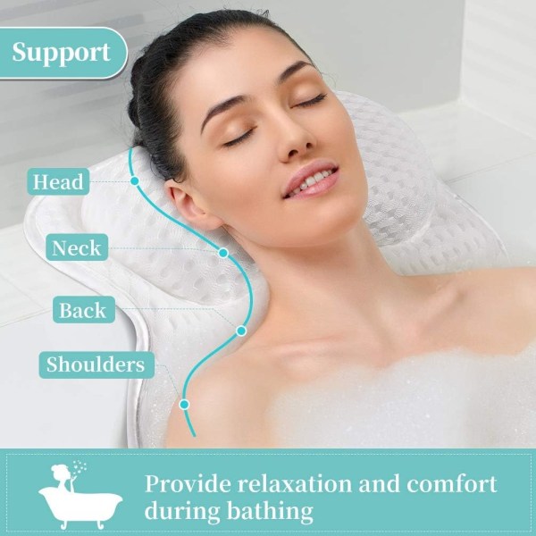 Luksusbadepute, ergonomiske spa-puter for badekar, støtter hode, rygg, skulder og nakke, passer til alle badekar, boblebad og hjemmespa