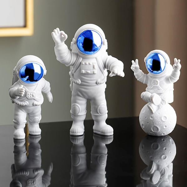 3 stk. Rummand Figur Statuetter Model Astronaut Figur Statuette Kage Topper Figur Astronaut Figurine Resin Astronaut Skulptur Astronaut Planet