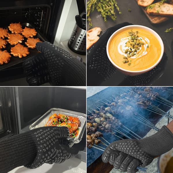 Grillhandsker, universelle ovnhandsker mod varme op til 800 °C, til BBQ, bagning, pejs (sort)
