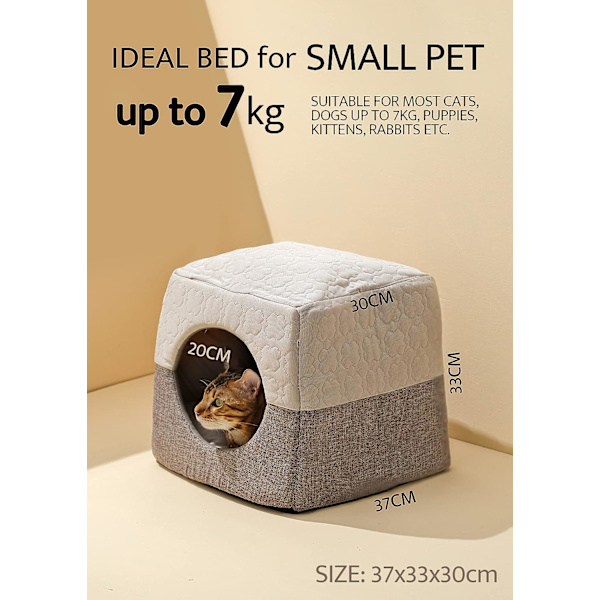 Kattehule seng for innendørs katter opptil 7 kg, 37x33x30cm 3 i 1 varm hule kattehus kattesofa seng sammenleggbar mikrofibertelt for små kjæledyr
