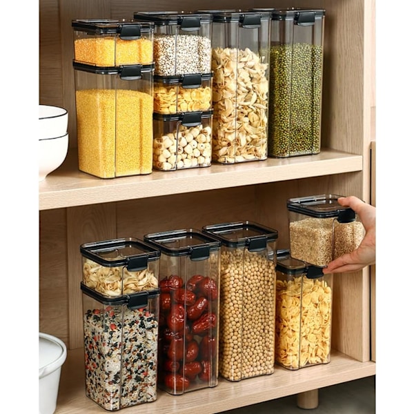 1 stk lufttett matbeholder i plast, gjennomsiktig kjøkkenbeholder, pantryarrangører, beholdere med lokk for frokostblandinger, mel, sukker, nøtter, pasta, ris 460ml