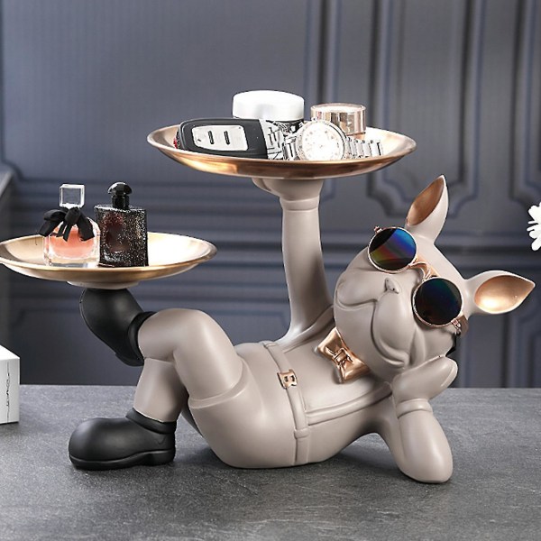 Ranskanbulldogin säilytyslokero avaimille Moderni Minimalistinen Pentu Muotoinen Jälkiruoa Tarjotin kotitoimiston pihan sisustukseen Black