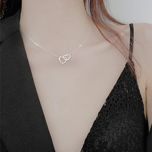 Interlock Heart Sterling Silver Halsband, Dainty Infinity Eternity Love Choker Halsband Söt Initial Hjärta Justerbar Kedja Smycken Present