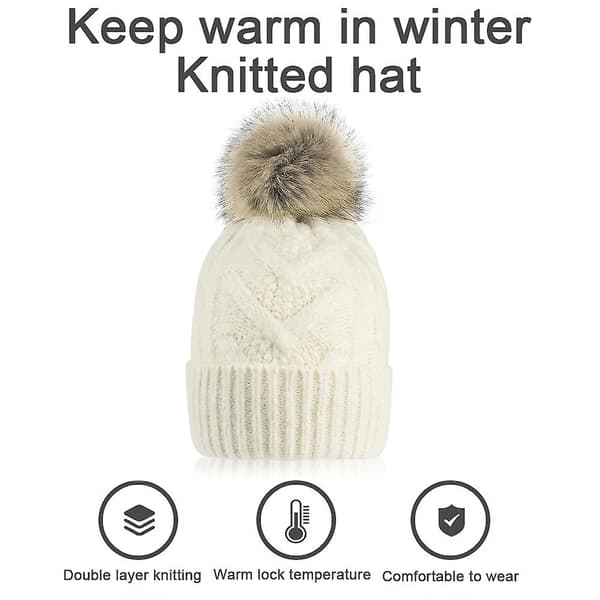 Mössa för kvinnor män vintermössa damer Cuffed Beanies Cap varm mössor röd White