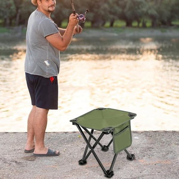 Fällbara campingpallar, lätta säten i Oxford-tyg, snabbmonterade stolar, integrerade sidofickor