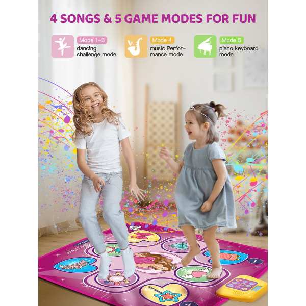 Dansmatta Present till Flickor och Pojkar 3-12 År Gamla, Elektronisk Dansmatta Spel Leksak, Inbyggd Musik, 5 Spellägen - Stor 98*87cm