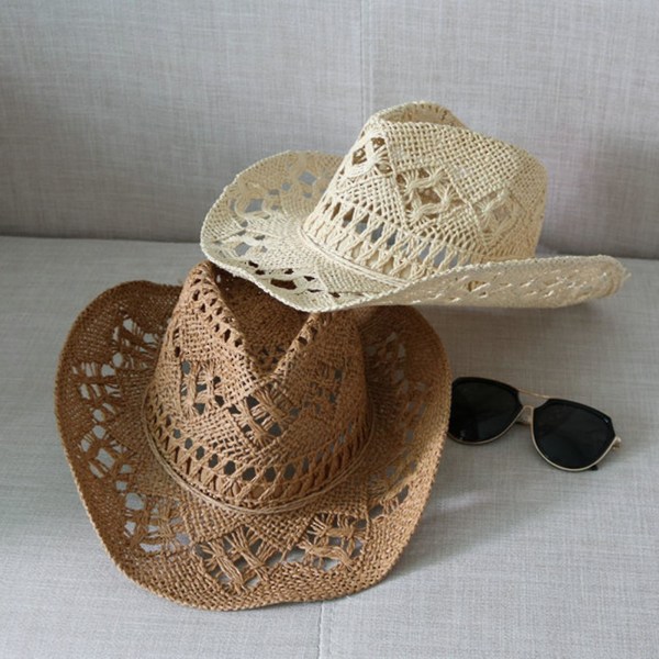 Cowboy-hattu Klassinen Vintage Hollow Out Unisex kihartuva reuna leveälierinen miesten aurinkohattu kalastushattu Khaki