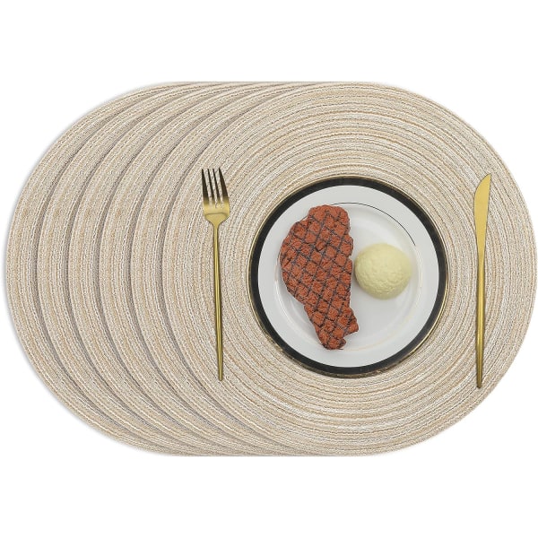 38 cm vävda runda bordstabletter 6 delar värmeisolering Halkfri flätad bomullsmatsbordsmattor Tvättbara hållbara bordsunderlägg (beige)