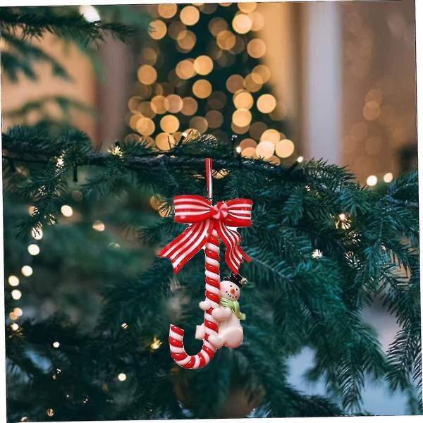 Jouluinen karkkikeppi riippuva koriste Joulupukki Lumimies riipukset jousi Xmas puun koristelu , Joulukoristeet 6kpl punainen