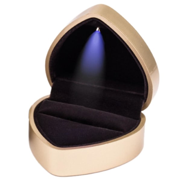 Hjärtformad Led Bröllopsring Box Med Display Förvaring Case Guld
