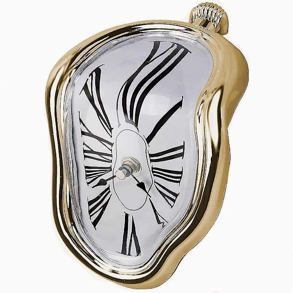 Dekorativ klocka smältande klocka - Surrealistisk skrivbordsram skrivbord stilren smältande klocka inspirerande rolig heminredning skrivbordsklocka bästa presentidéer guld (hy)