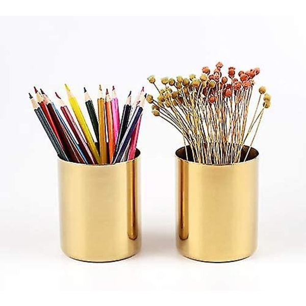 Gold Flower Vase Pen Holder Desktop Storage Container For Home Office - Cylinder 10 * 8cm Hy