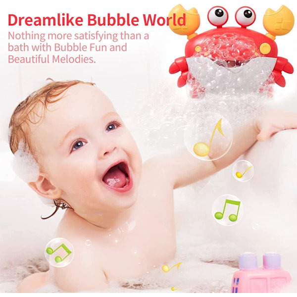 Badleksaker för barn, automatisk krabba bubbelmaskin badleksaker för småbarn, badbubbelmaskin med musik, bra bubbelbadkar leksaker presenter för flickor pojkar Crab-Red
