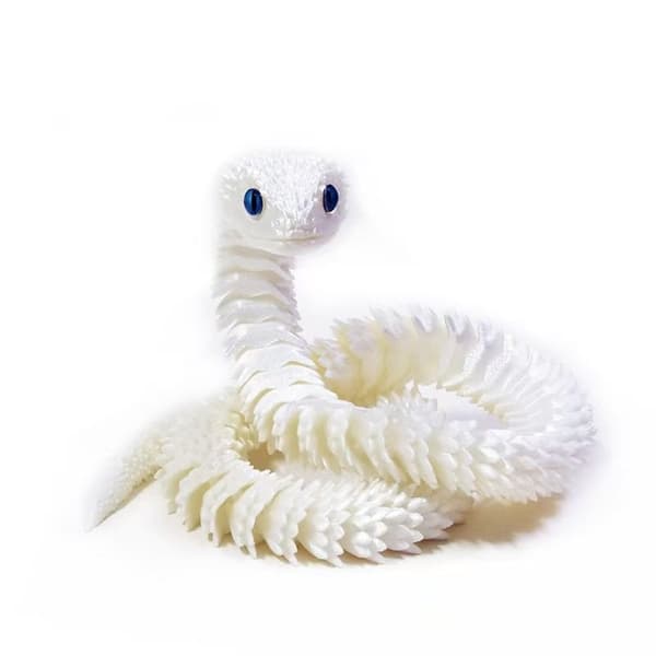 3D-printad orm, 45 cm, flexibel orm fidget leksak, realistisk ormleksak, falska 3D-printade plastormar ormmodell, kontor, dekorationer silk white