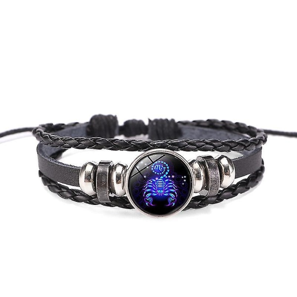 12 stjärntecken Constellation Charm Lysande armband Män Kvinnor Mode Flerskiktsväv Läderarmband Armband Födelsedagspresent scorpio