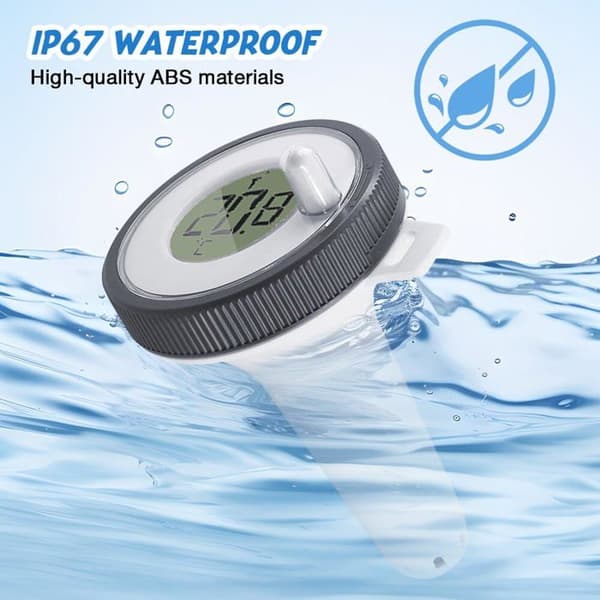 Smart pooltermometer, flydende pooltermometer med omgivelsestemperaturvisning, urfunktion, pH-testpapir, pooltermometer