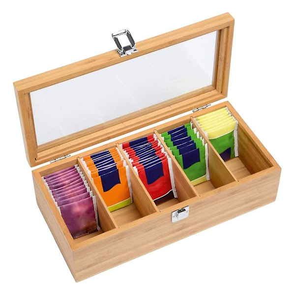 Multifunksjonell Bambus System Tepose Smykke Organizer Boks 5 Rom Teboks Organizer Sukker