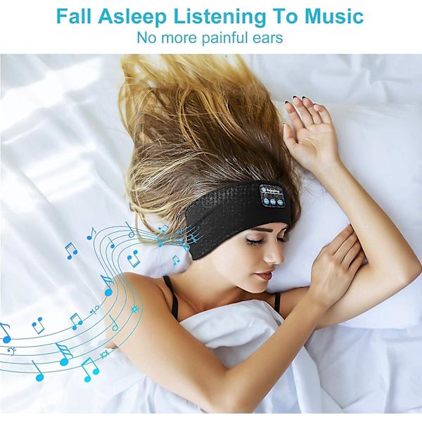 Bluetooth-kuulokkeet hiusnauhalla, pehmeät melunvaimentavat langattomat musiikkiurheilun hiusnauhat ultraohuilla stereokaiuttimilla, pitkä toistonaika unille black