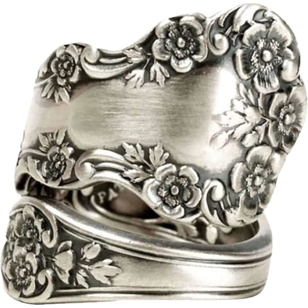 100% Apollo Vintage Silver Sked Ringar För Kvinnor Victorian Flower Open Justerbar Boho Floral Statement Smycken - - 7