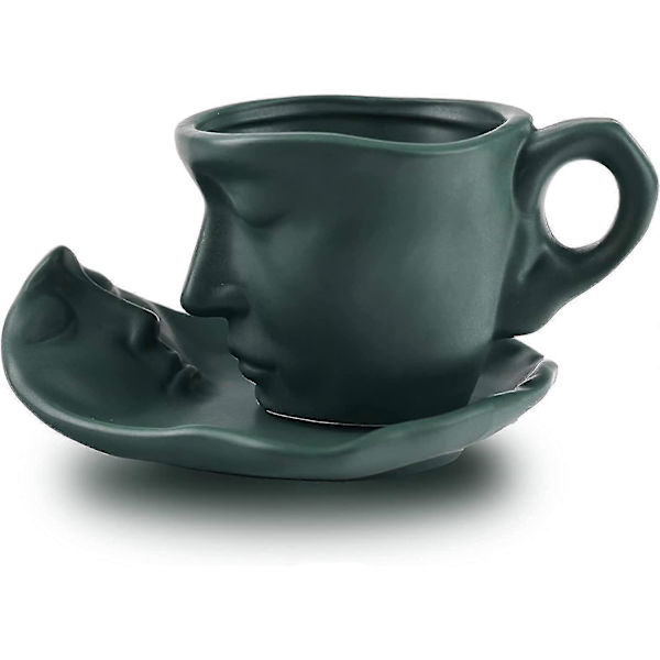 Ansigts-Kyssemug Par Keramik Vandkop Eftermiddagste Kaffe Kop og Underkop Sæt Mælkete Kopper Morgenmad Kopper Mælkekopper Drikkevarer green