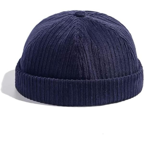 Corduroy Caps Justerbar Brimløs Caps Retro Rullede Mansjetter Harbour Hat Arbeider Sailor Caps Beanie Skullcap Docker Leon Hat Navy