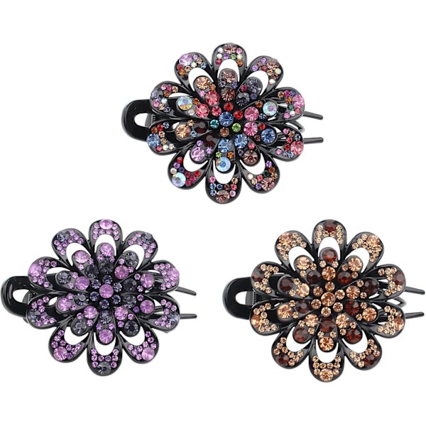 3 stk. hårklemmer, store blomsterhårklemmer, hårnåle, Diamante, store, glitrende hårklemmer til kvinder, fint hår, tykt hår, krøller, stylingtilbehør Floral