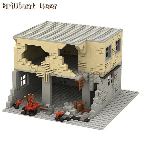 Övergivna förstörda byggnader Moc Ww2 Pubg Militärbas Diy Scener Byggklossar Set Delar För Armésoldatfigurer Pojkleksaker 503 st 503PCS