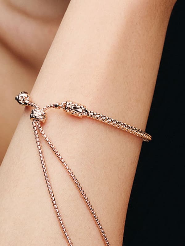 Pandora - Studded Chain Slider Armbånd - 14k rosaguld plating