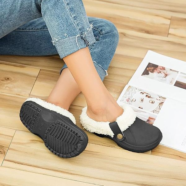 Dame Vinter Pels Tøfler Vandtætte Slippers Foret Tøfler Pels Tøfler Fluffy Slip-on Have Skoe Varm Plys Hjem Hus Tøfler Indendørs Udendørs-5.5/6.5 UK