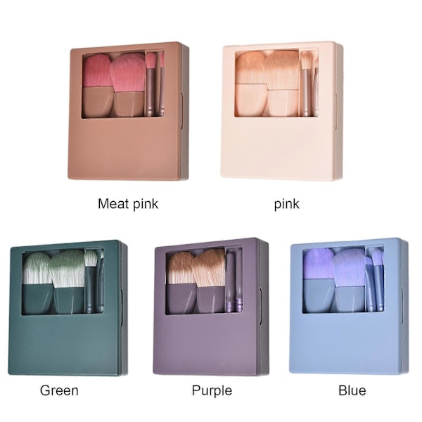 5 stk. Rejsestørrelse Makeupbørstesæt Mini Makeupbørster Lille Komplet Funktion Kosmetikbørstesæt Med Etui Og Spejl Perfekt Til På Farten Green
