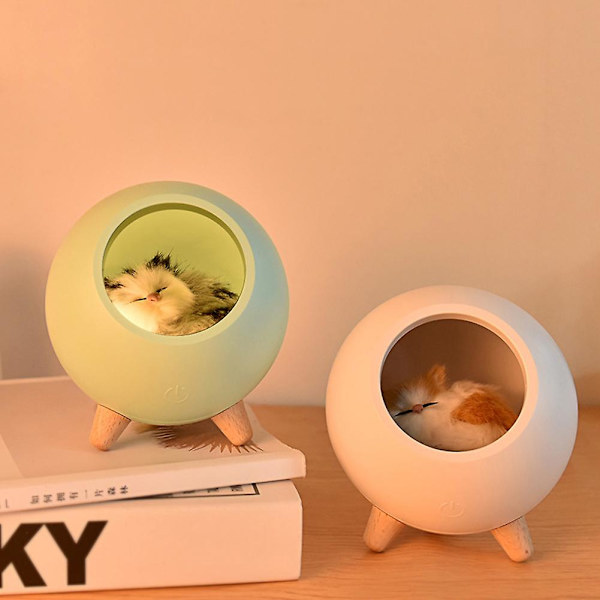 Katt Hus LED Nattlampa Steglös Dimbar USB Laddningsbar Sänglampa Green