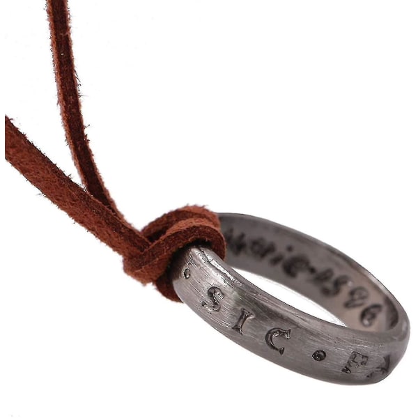 Uncharted 4 Nathan Drake graveret ring vedhæng halskæde med justerbar brun læderkæde (unisex)