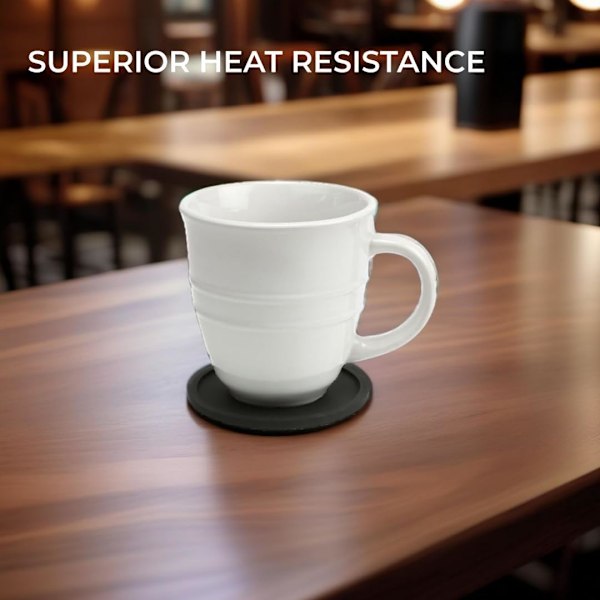 6 Kopper Pad Mat Sort - Rund Silikone Gummikop Underlag - Skridsikker til Kaffe Ølglas Vinglas Flaske Hjem & Bar - Silikone Kopmåtter black
