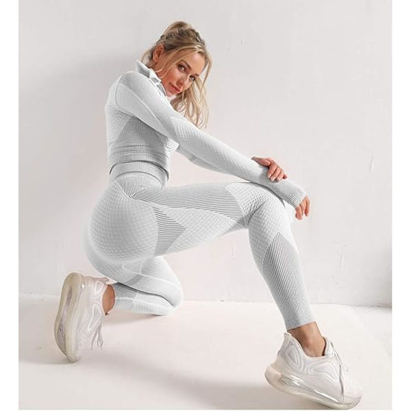 3 stk. treningsklær for kvinner Treningsdress Dame Full Set Antrekk Treningsjoggere Yoga Sportswear Leggings og Stretch Sports BH Jumpsuits Klær Sett Grey S