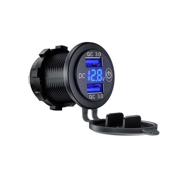 12V 24V Dobbelt QC3.0 USB Biloplader Stikkontakt Med Til Berøring Afbryder LED Voltmeter Strømadapter Til Lastbil SUV Mar