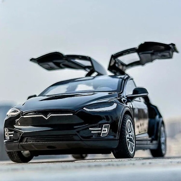 1/32 Tesla Model X 90d SUV Leksaksbilmodell Gjutna Metall Miniatyr Ljud & Ljus Drag tillbaka 1:32 Samlingspresent För Pojke Barn TESLA MODEL X Black